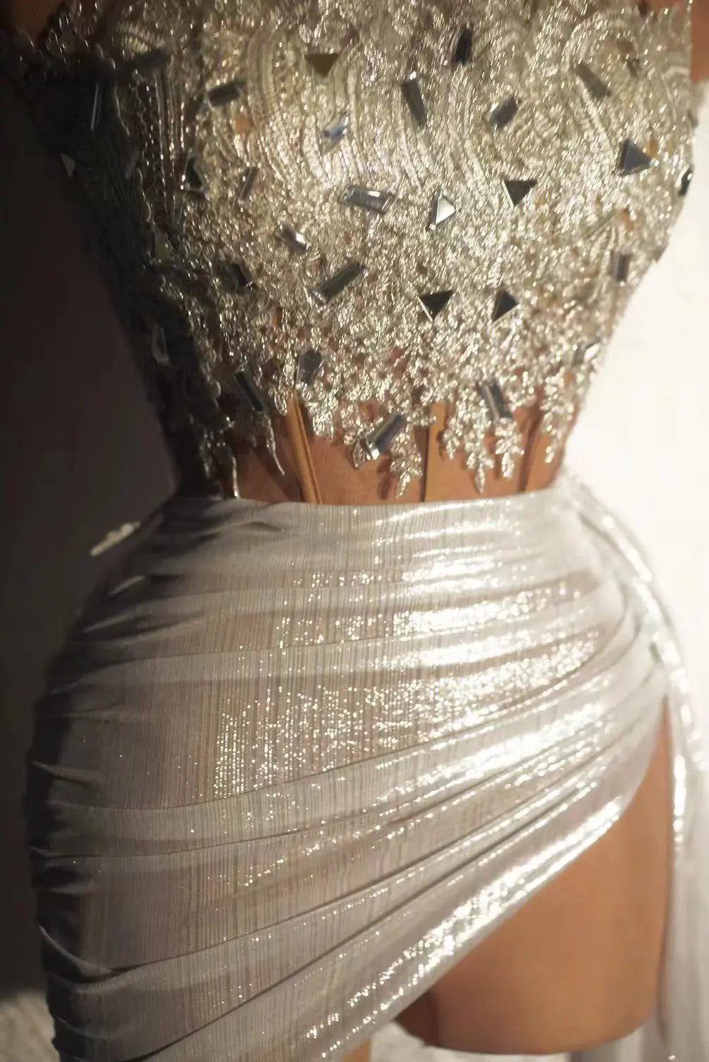 Gold Color Women Sexy 2 Pieces Strapless Bodycon Mini Dress Bar Singer Nightclub Party Celebrate Birthday Dress Wholesale