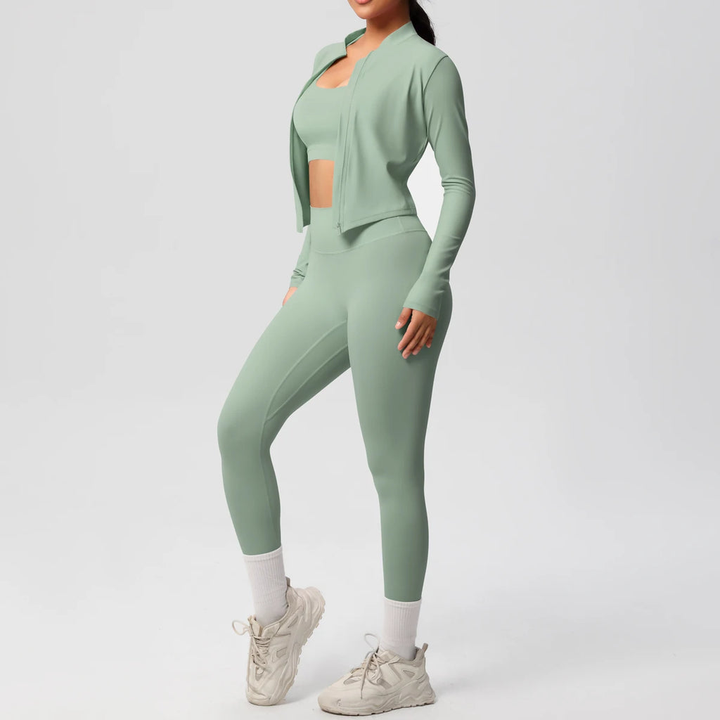 3pcs Sportswear Yoga Set Gym Sports Bra Zipper Jacket Leggings Clothes Sportswear Yoga Suits For Women Fitness Set Tracksuit
