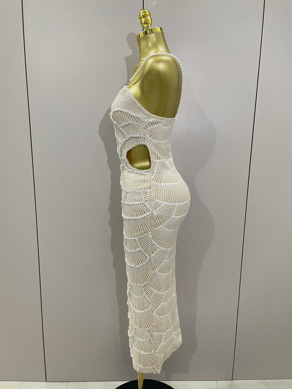 Women Hot Sale Sleeveless Sexy Strap Pearl Beading Sequins Bodycon Long Dress Celebrate Evening Party Birthday Outfit Vestido