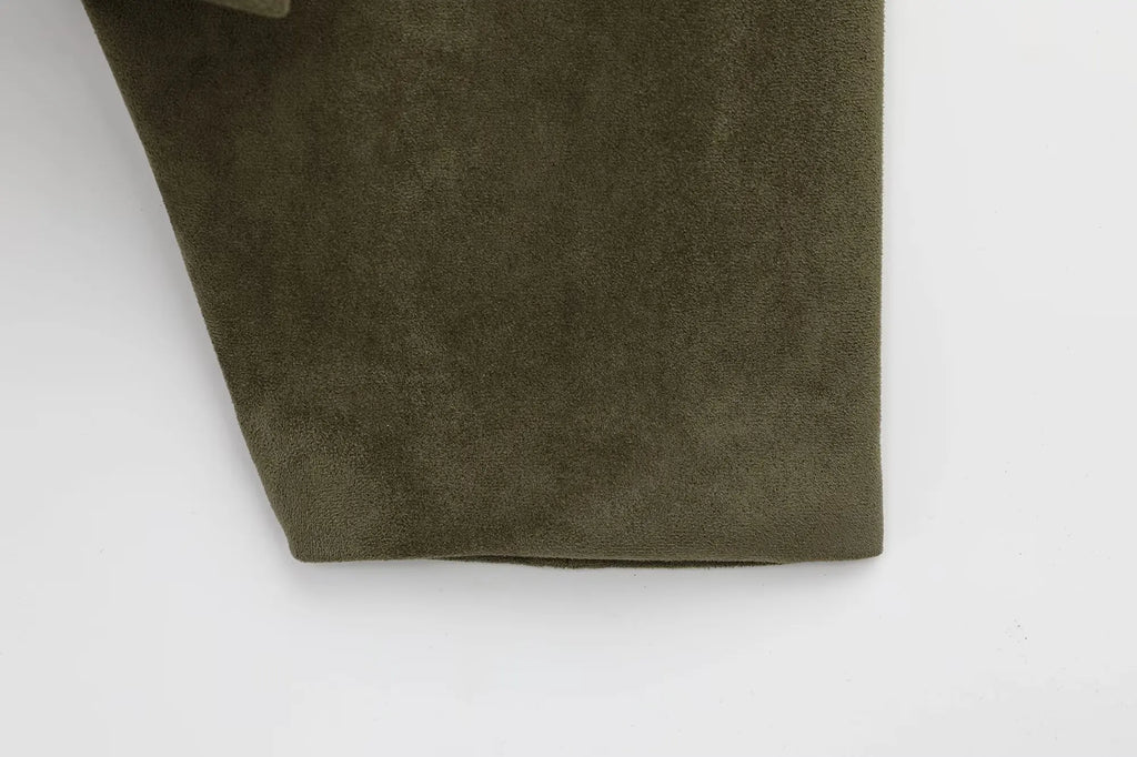 HH Women Vintage Coffee Brown Suede Coat Loose Casual Long Sleeve Zipper Jacket Autumn Fashion Lady High Street Outerwear