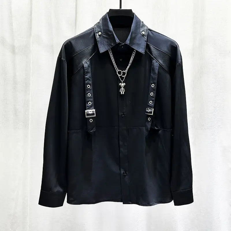 Autumn New Design Niche Splicing Long Sleeved Shirt for Men Fashionable Personality Loose and Versatile Shirt for Men