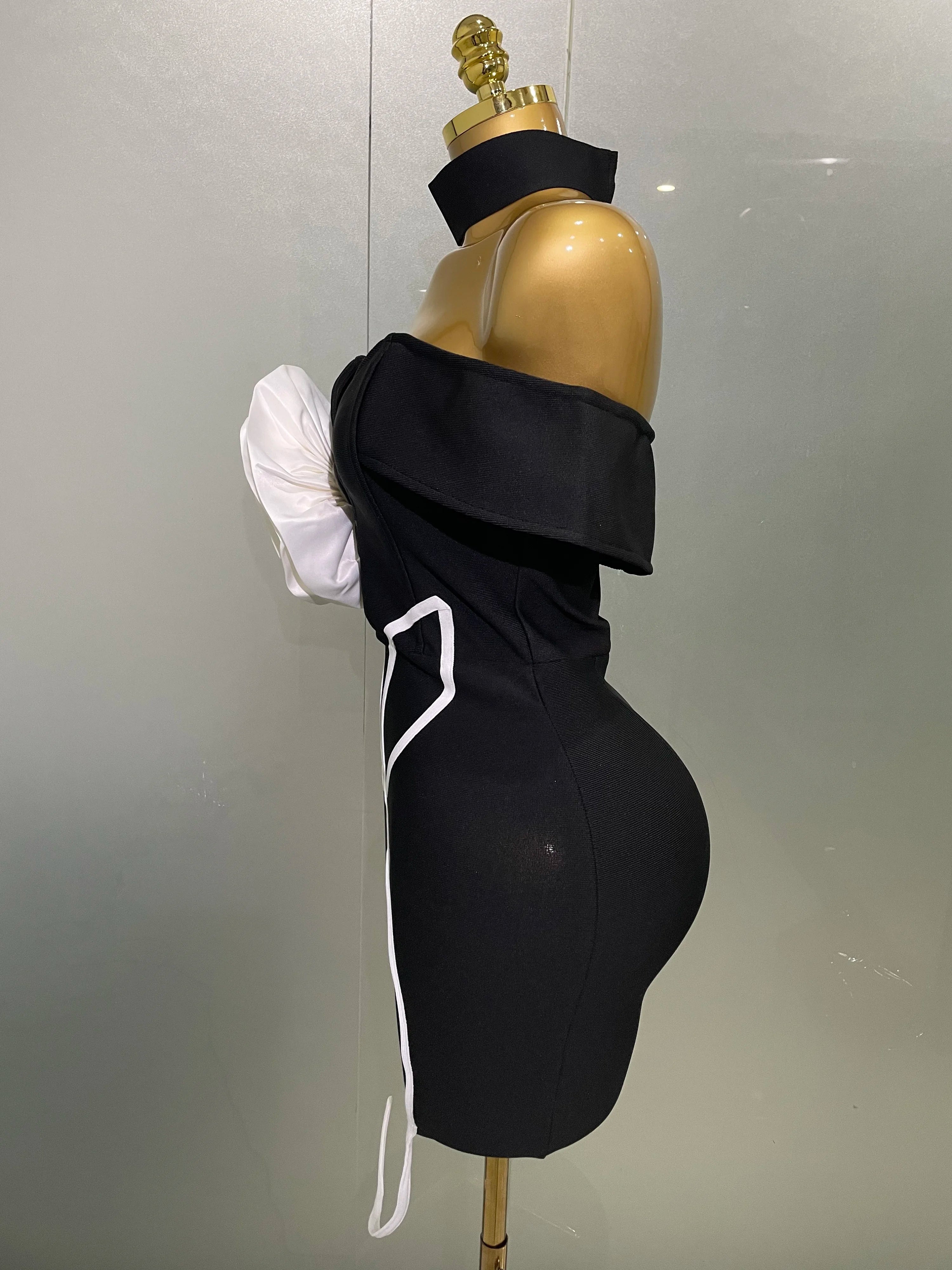 Women 2025 New Sexy Off Shoulder White Flower Black Mini Bodycon Bandage Dress Luxury Celebrity Evening Club Elegant Party Gowns