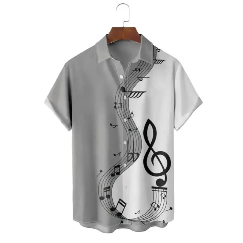 Summer Shirts Men 2023 Hawaiian Men's Short Sleeve Shirt Music Note Print Women Beach Travel Casual Oversized Clothing