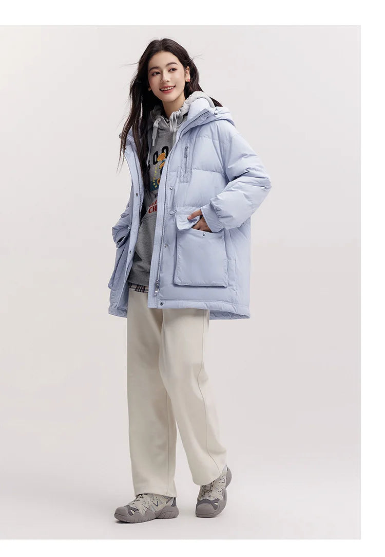 Semir Mid-Length Down Jacket Women Hooded Loose Fit Waist Cinching 2025 New Winter Minimalist Style