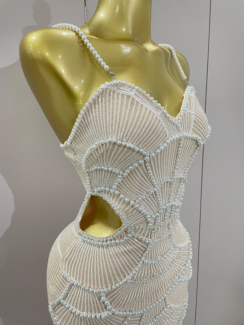 Women Hot Sale Sleeveless Sexy Strap Pearl Beading Sequins Bodycon Long Dress Celebrate Evening Party Birthday Outfit Vestido