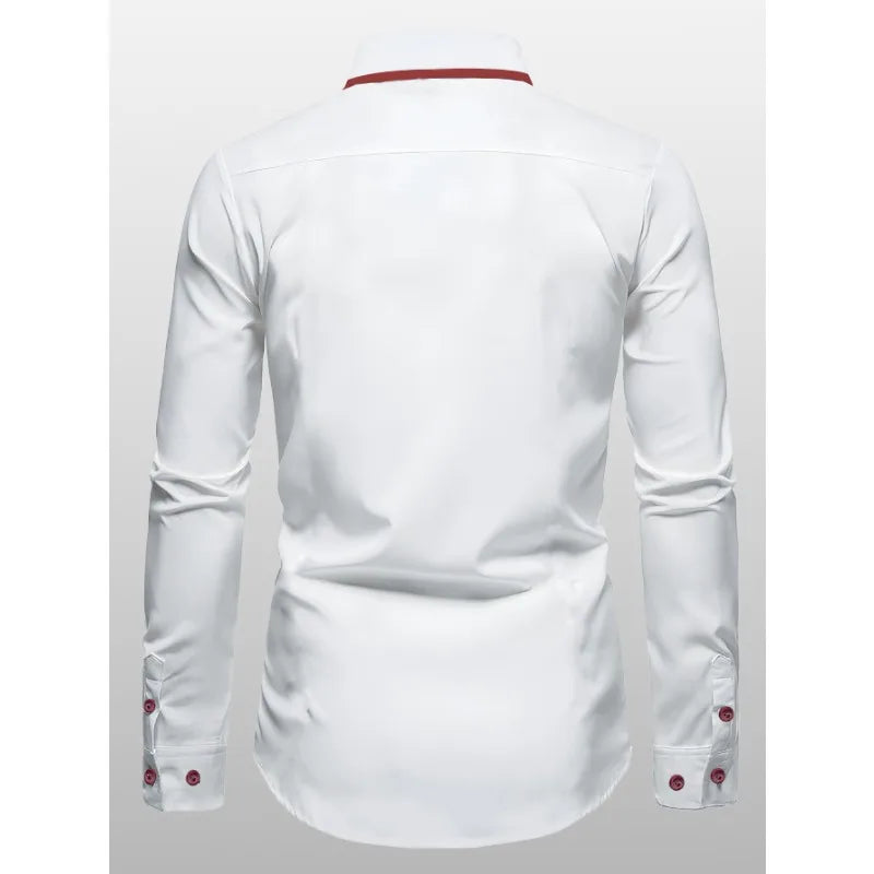 FGKKS New Men Casual White Shirt Fashion Men's Long Sleeve Four Season Elastic Male Business Shirts