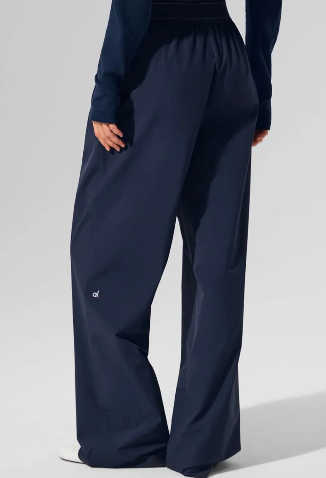 Elastic Waist Solid Fitness Joggers Trousers Women Yoga Sports Wide Leg Pants Women Thin Casual Loose Navy Blue Baggy Sweatpants