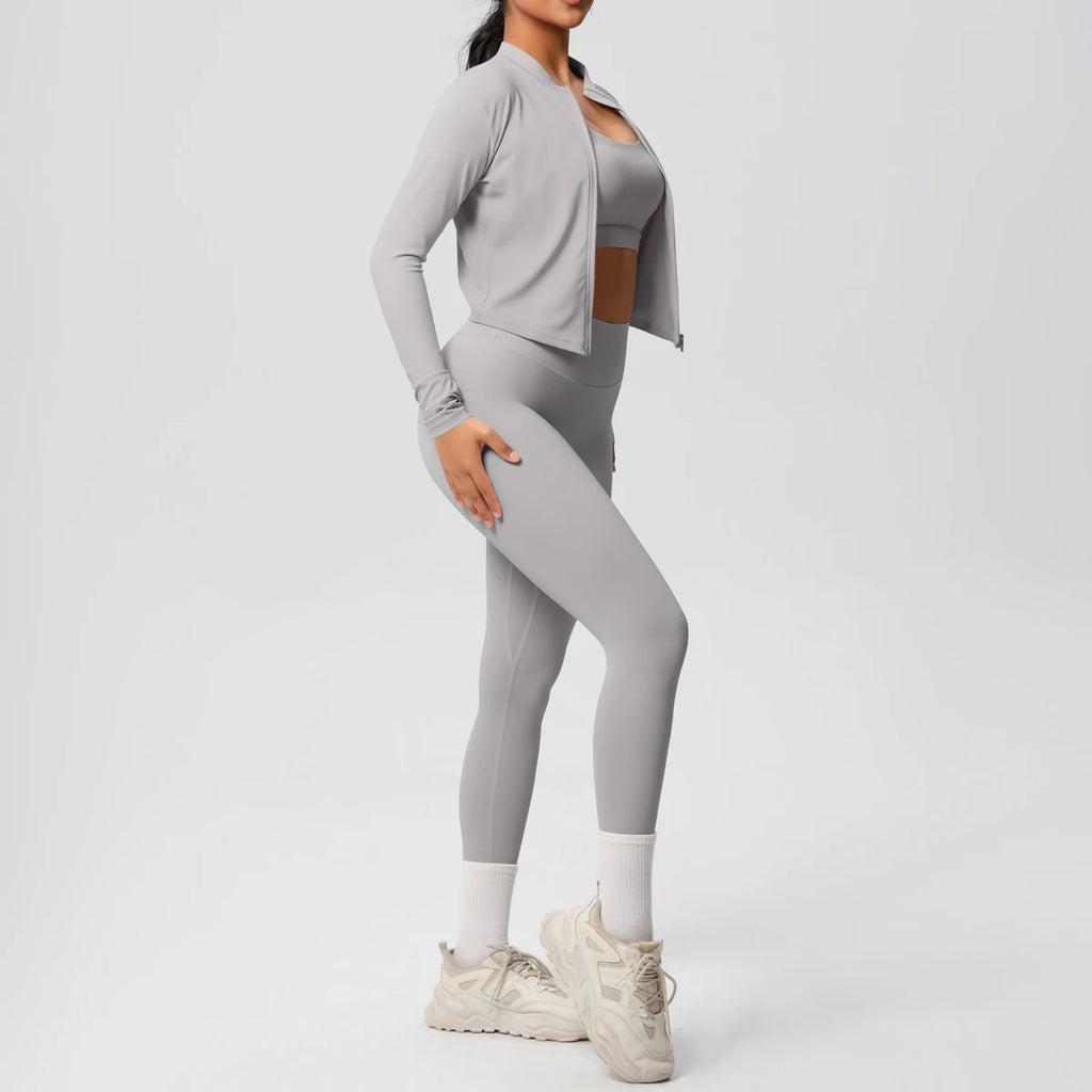 3pcs Sportswear Yoga Set Gym Sports Bra Zipper Jacket Leggings Clothes Sportswear Yoga Suits For Women Fitness Set Tracksuit