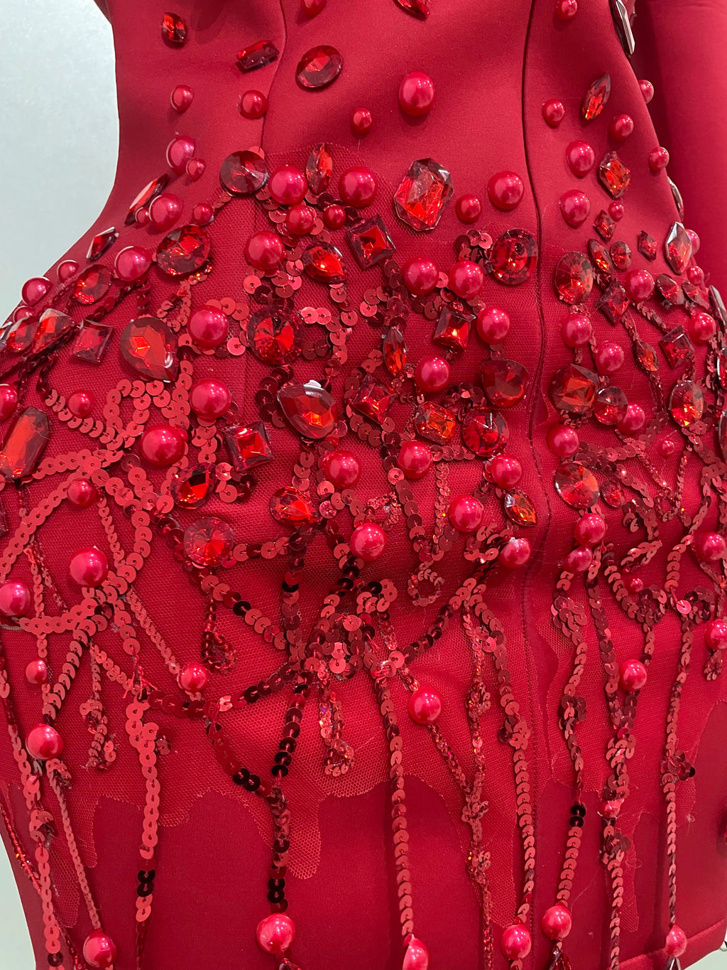 Sparkly Crystal Chains Pearls Long Sleeve Mini Dress 2025 Women Birthday Evening Party Nightclub Outfit Singer Wedding Costume