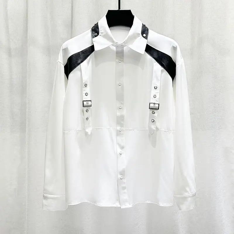 Autumn New Design Niche Splicing Long Sleeved Shirt for Men Fashionable Personality Loose and Versatile Shirt for Men