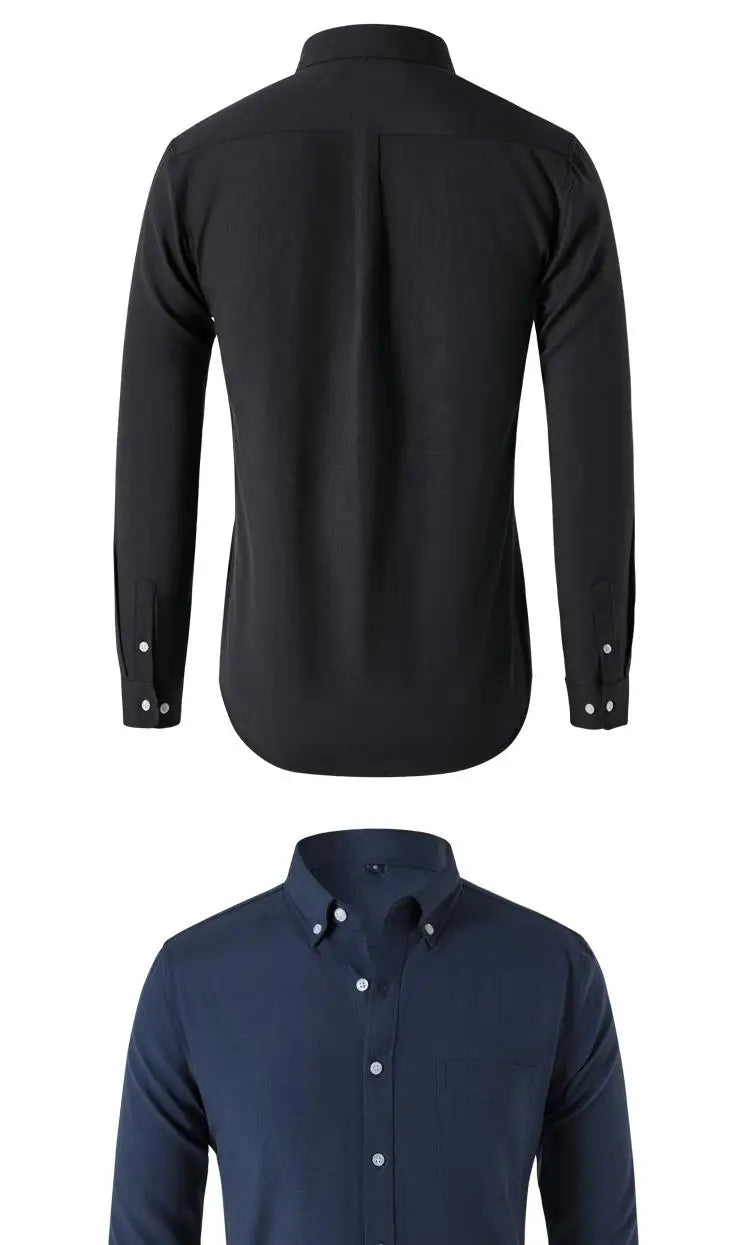 M-5XL Spring and Autumn Men's Shirt Oxford Cotton Fabric Shirt Long Sleeve Solid Color Polo Neck Shirt Business Casual Fit Top