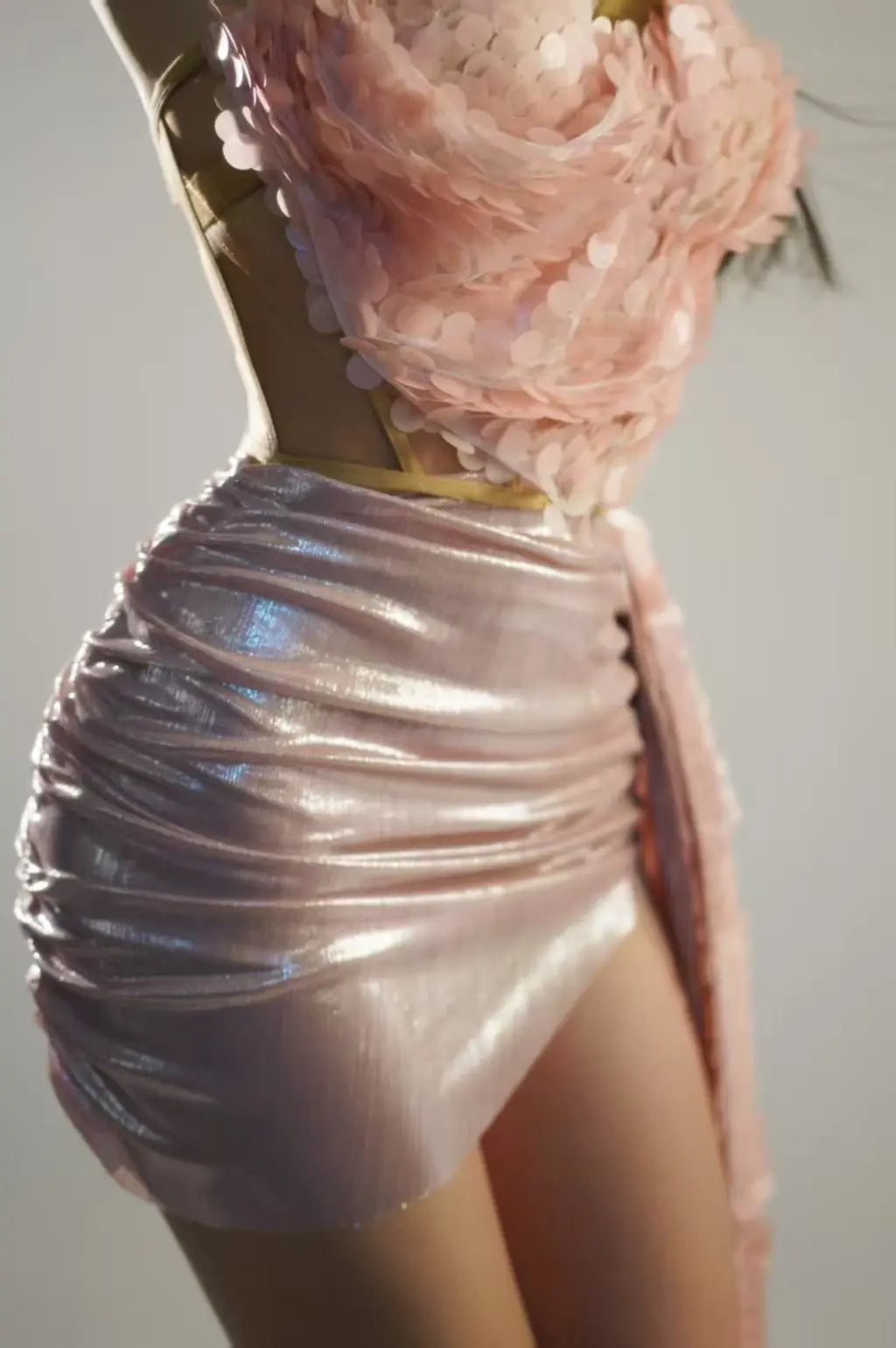 Gold Color Women Sexy 2 Pieces Strapless Bodycon Mini Dress Bar Singer Nightclub Party Celebrate Birthday Dress Wholesale