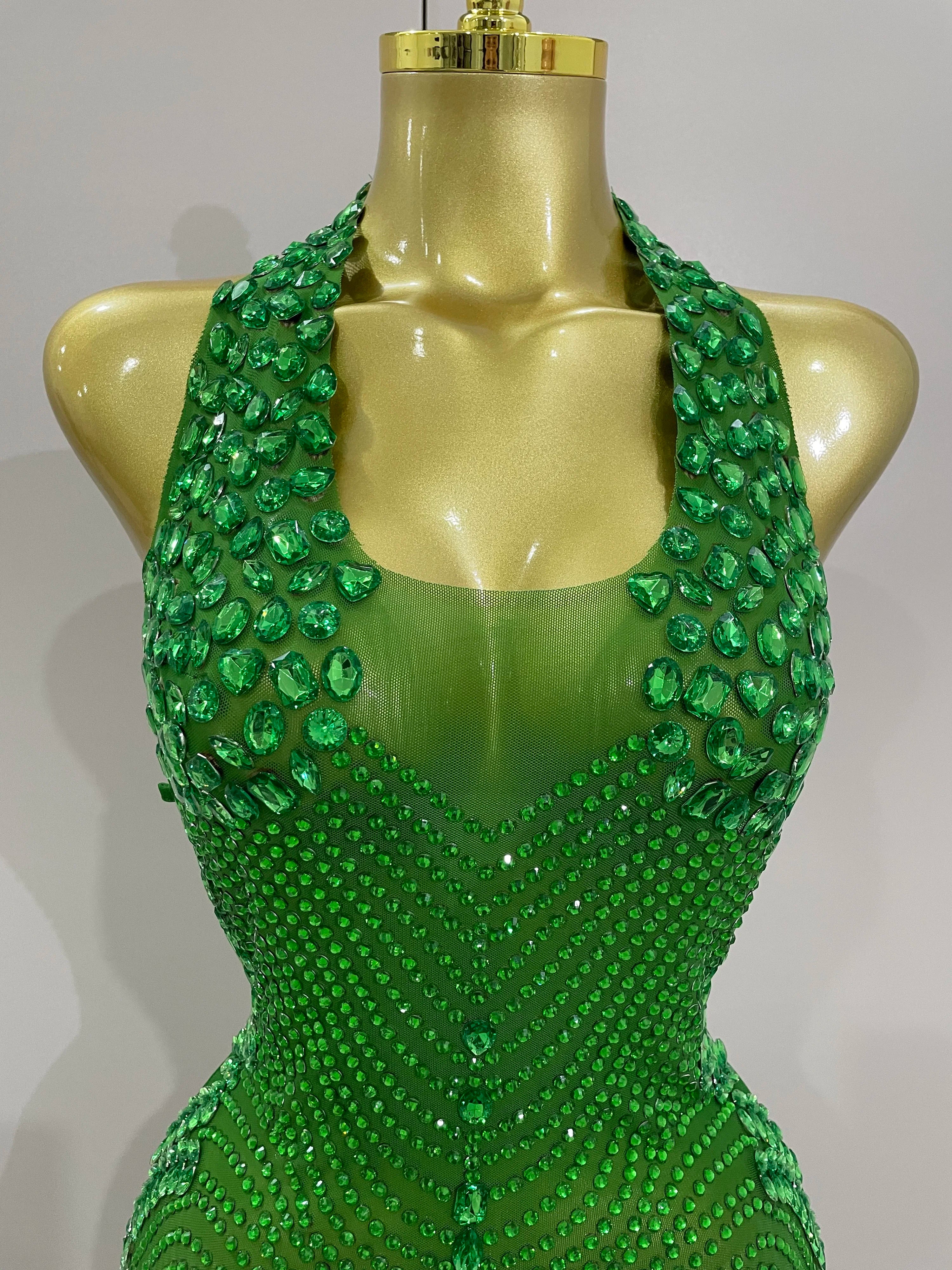 2025 New Sexy Sparkly Rhinestones Halter Backless Mesh Velour Short Dress Women Evening Prom Celebrate Birthday Party Stage Wear