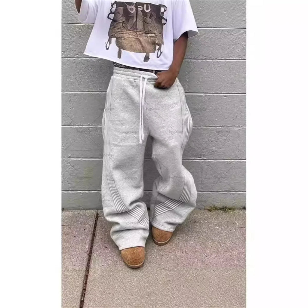 Y2k Gray Casual Pants Vintage Functional Tactical Men's Women's Premium Jogging Wide Leg Pants Drawstring Streetwear Sweatpants