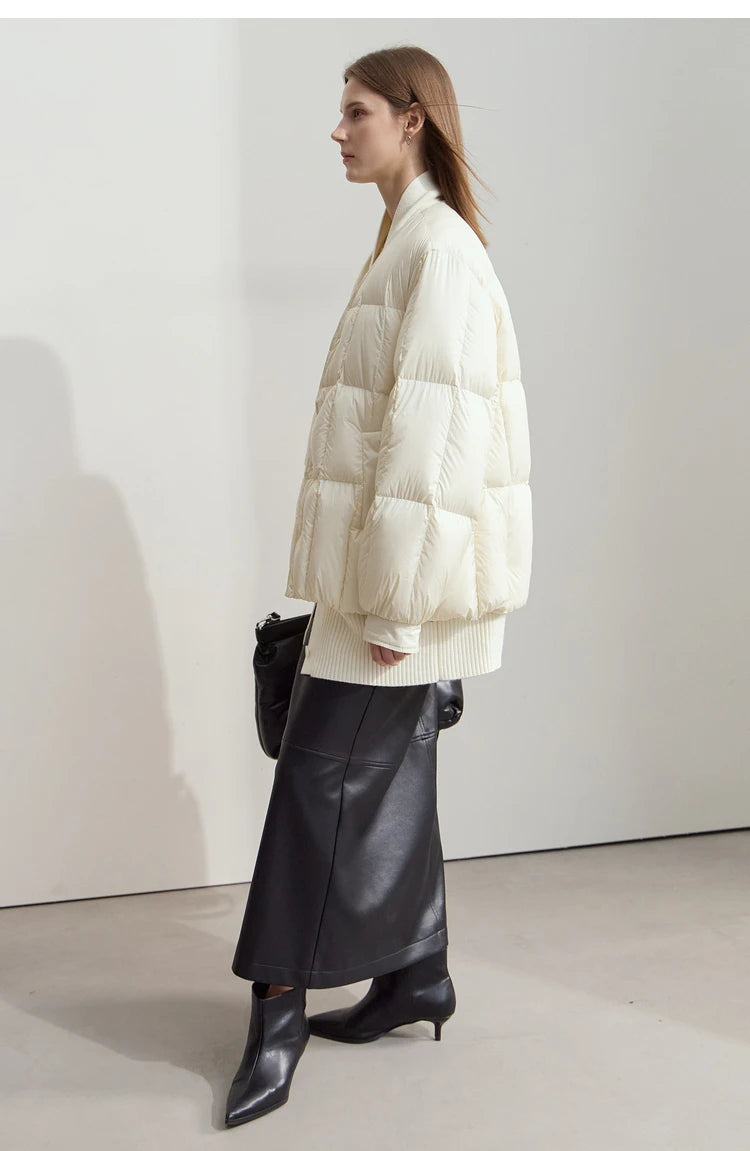 AMII 2024 Winter New Women's Shoulder Sleeves Thickened Collision Material Splicing Wool Fake Two-piece Down Jacket 12444054