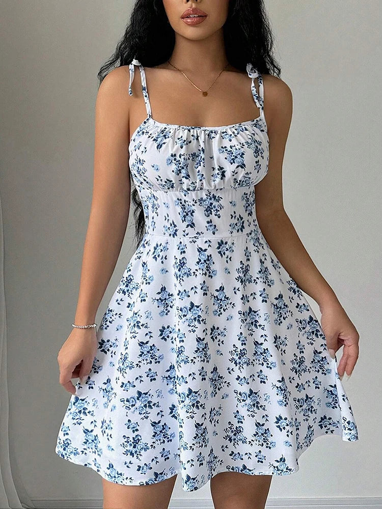 Women's Summer Floral Spaghetti Strap Beach Short Dress,Womens Dresses,Woman Clothing,Woman Clothes,Sundress,New In Dress 2025