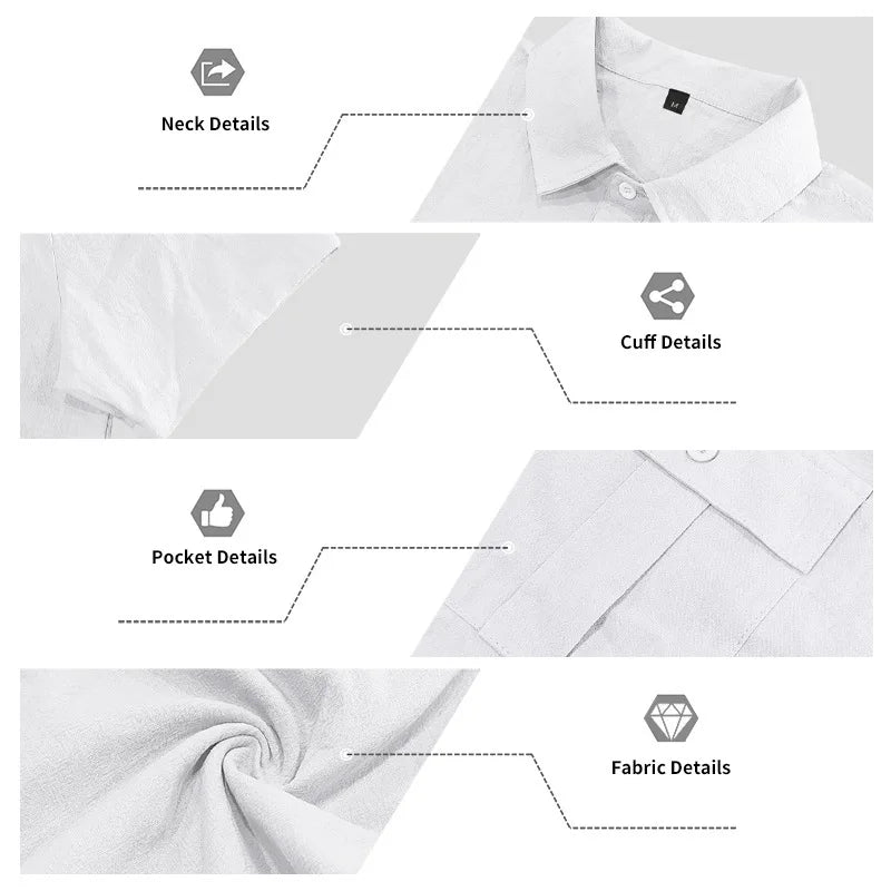 Men's Cotton Linen Short-Sleeved Shirt Summer Solid Color Stand-Up Collar Casual Beach Style plus Size S-5XL