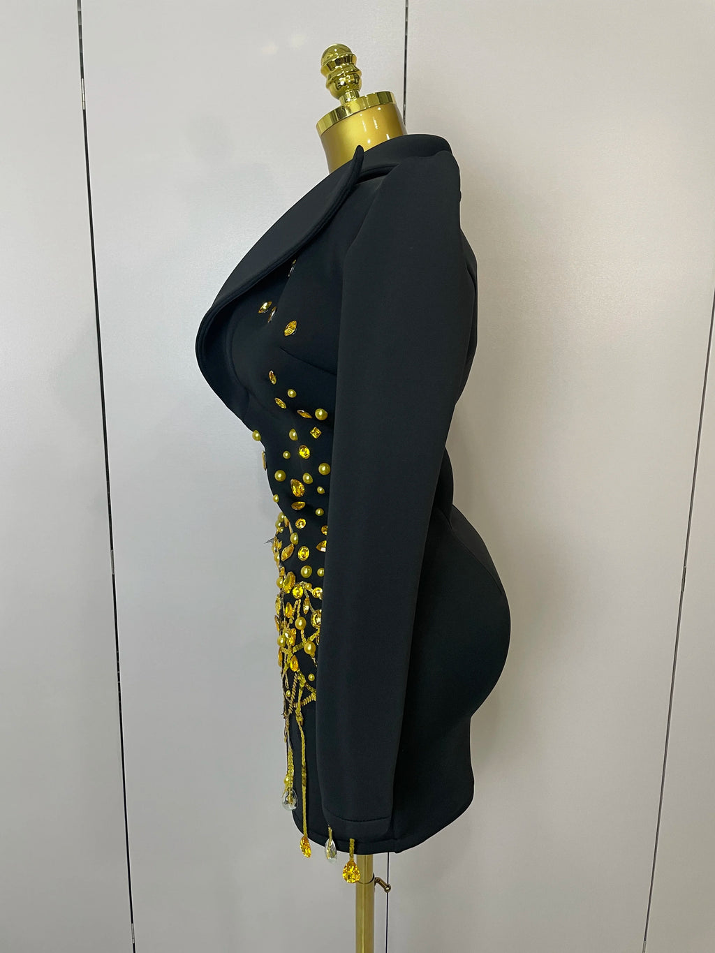 Sparkly Crystal Chains Pearls Long Sleeve Mini Dress 2025 Women Birthday Evening Party Nightclub Outfit Singer Wedding Costume