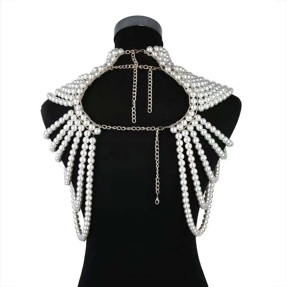Sexy Women's Pearl Body Chains Bra Shawl Fashion Adjustable Size Shoulder Necklaces Tops Chain Wedding Dress Pearls Body Jewelry