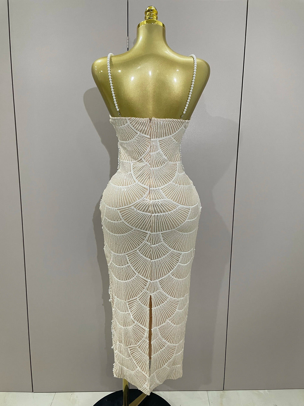 Women Hot Sale Sleeveless Sexy Strap Pearl Beading Sequins Bodycon Long Dress Celebrate Evening Party Birthday Outfit Vestido