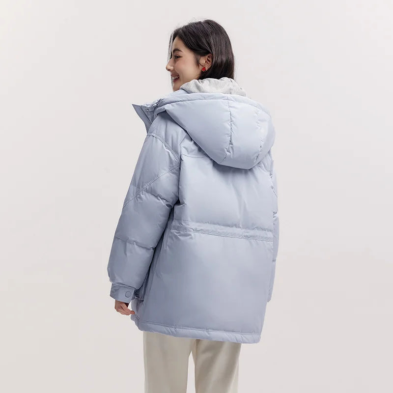 Semir Mid-Length Down Jacket Women Hooded Loose Fit Waist Cinching 2025 New Winter Minimalist Style