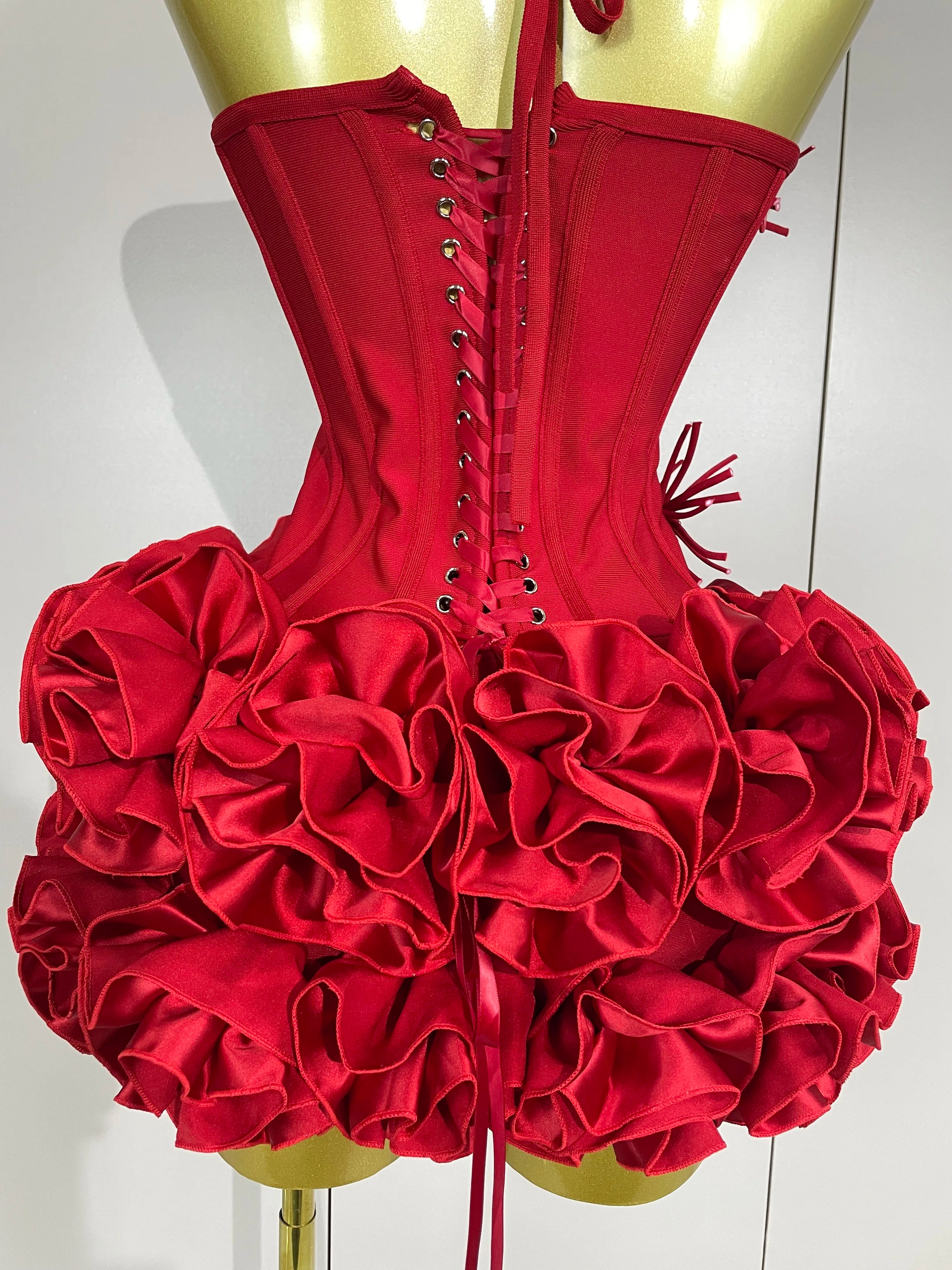 Sexy Halter Prom Gown Celebrity Club Two Piece Set Cocktail Elegant Women Fashion Luxury Birthday Party Red Black Bandage Outfit