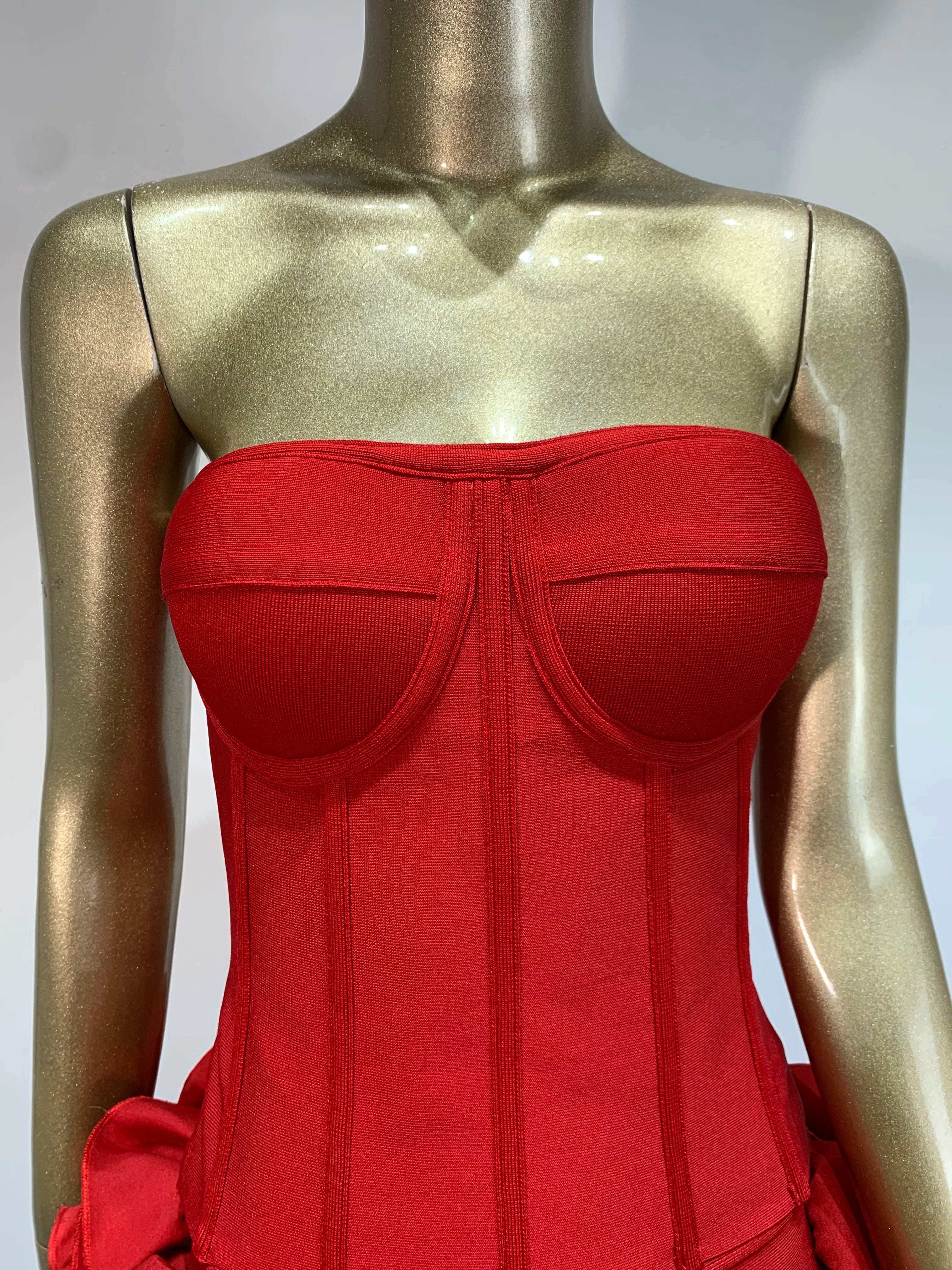 Women Red Bodycon Mini Bandage Outfits Club Party Strapless Laced Up Back Tops And Mini Short Skirts Two Piece Sets Nightwears