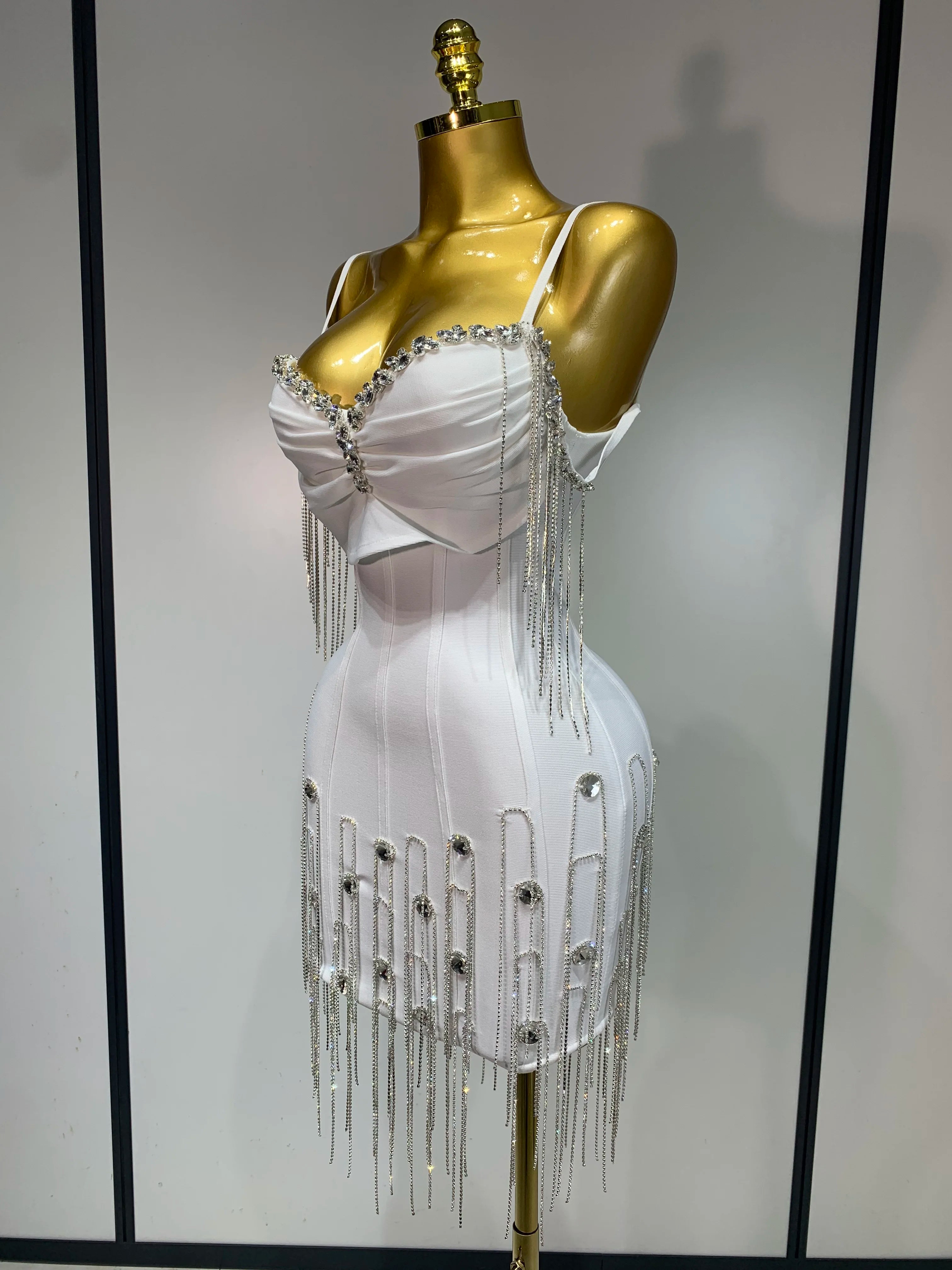 Sexy Backless Spaghetti Strap Bodycon Sleeveless Bandage Dress Elegant Prom Gown Club Evening Party Luxury Birthday Dresses