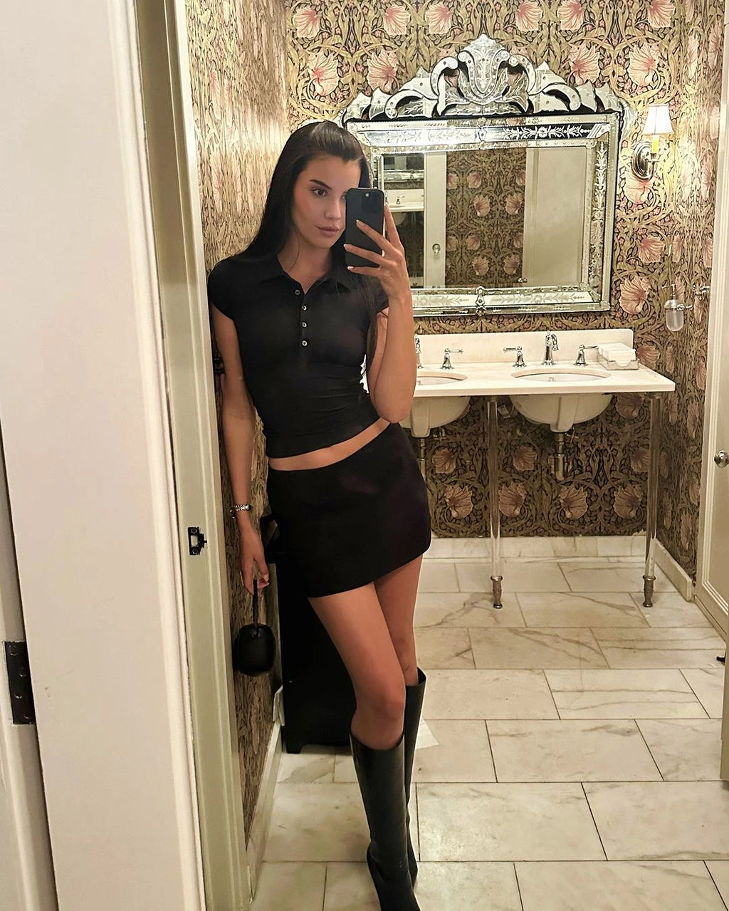 Tank Black Polo Collar T-Shirt Slim Sexy Short-Sleeved Summer Women's Short Top