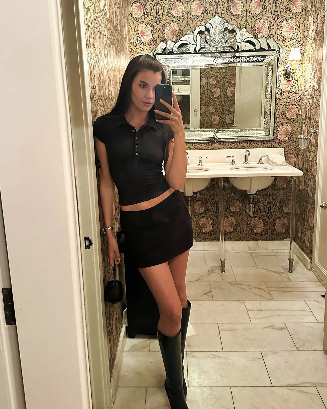 Tank Black Polo Collar T-Shirt Slim Sexy Short-Sleeved Summer Women's Short Top