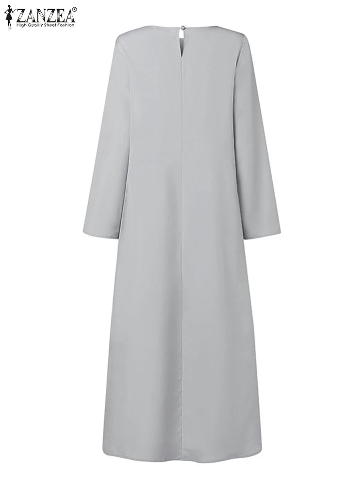 ZANZEA Autumn Lace Patchwork Maxi Dresses Muslim Abaya Hijab Dress Women Long Sleeve O Neck IsIamic Robe Vestidos Kaftan 2025