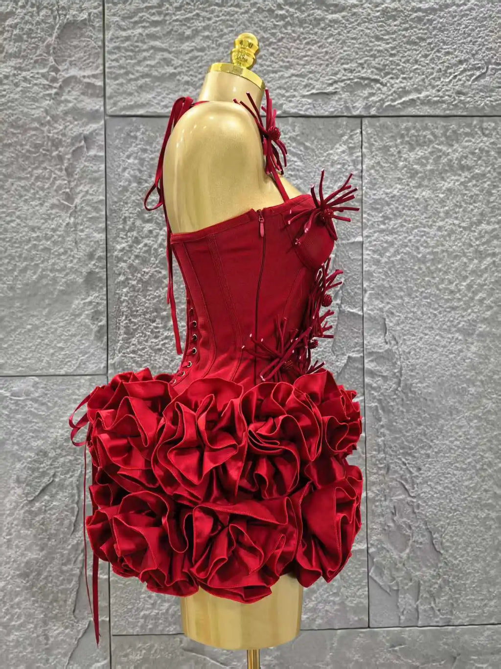 Red Color Women Sexy Halter Full Florals 2 Pieces Bodycon Mini Bandage Dress Celebrate Nightclub Party Birthday Dress