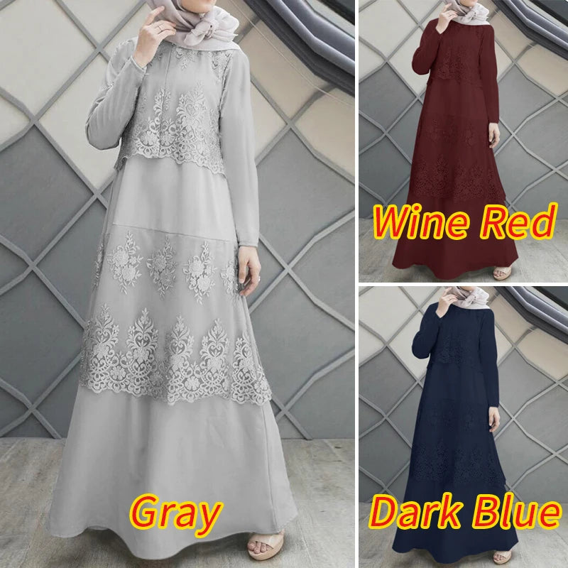 ZANZEA Autumn Lace Patchwork Maxi Dresses Muslim Abaya Hijab Dress Women Long Sleeve O Neck IsIamic Robe Vestidos Kaftan 2025