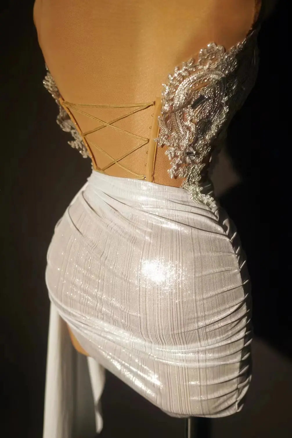 Gold Color Women Sexy 2 Pieces Strapless Bodycon Mini Dress Bar Singer Nightclub Party Celebrate Birthday Dress Wholesale