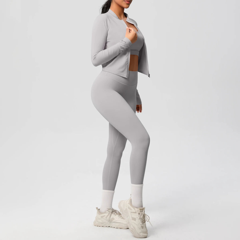 3pcs Sportswear Yoga Set Gym Sports Bra Zipper Jacket Leggings Clothes Sportswear Yoga Suits For Women Fitness Set Tracksuit