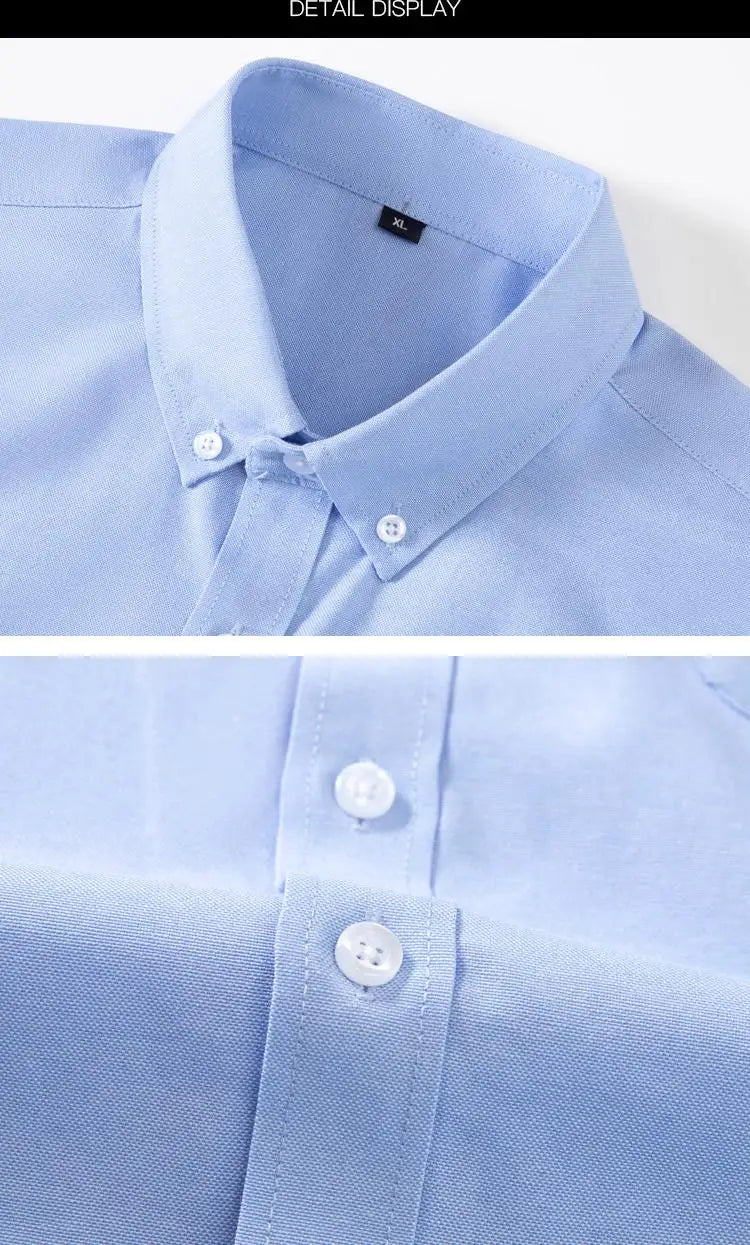 M-5XL Spring and Autumn Men's Shirt Oxford Cotton Fabric Shirt Long Sleeve Solid Color Polo Neck Shirt Business Casual Fit Top