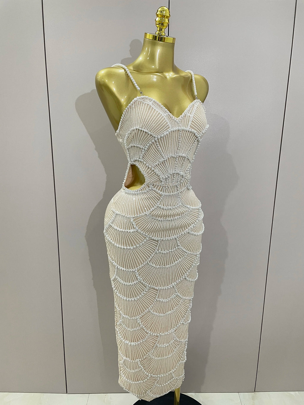 Women Hot Sale Sleeveless Sexy Strap Pearl Beading Sequins Bodycon Long Dress Celebrate Evening Party Birthday Outfit Vestido