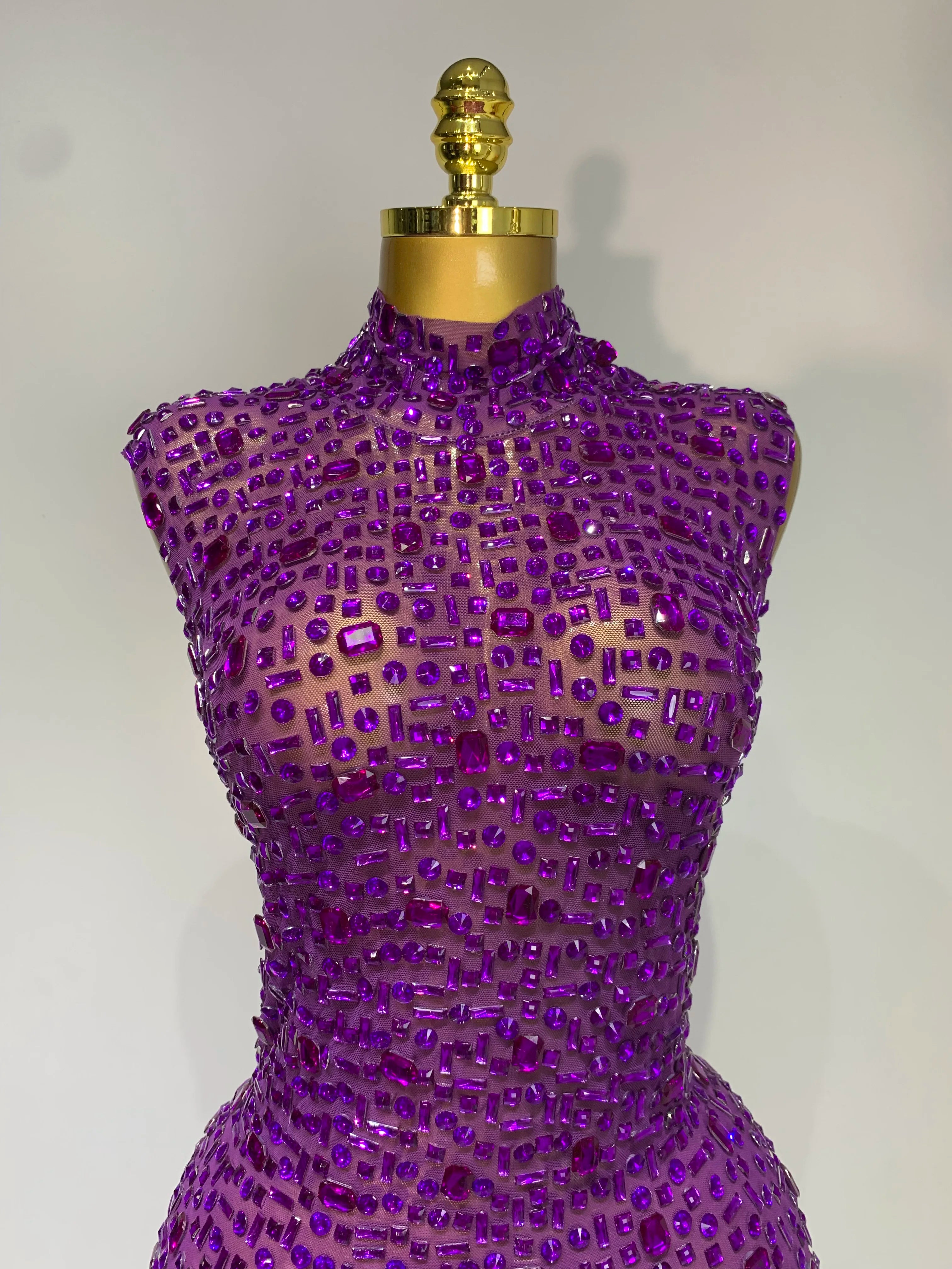 Sparkly Rhinestone Sleeveless Stretch Long Dress Women Sexy Mesh Celebrate Evening Prom Luxury Birthday Dress Evening Party Wear