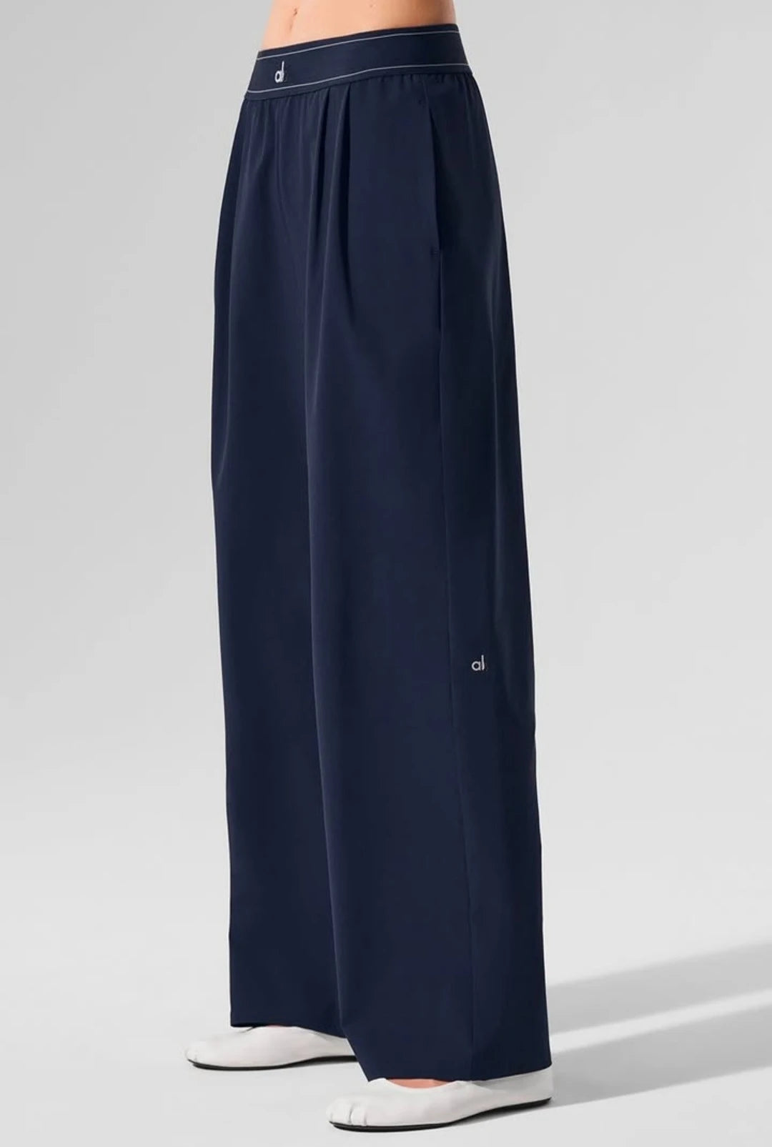 Elastic Waist Solid Fitness Joggers Trousers Women Yoga Sports Wide Leg Pants Women Thin Casual Loose Navy Blue Baggy Sweatpants