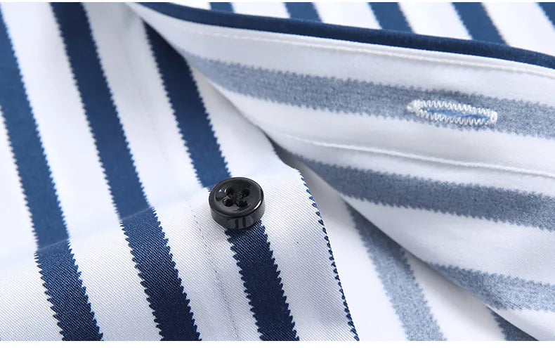 Men Spring Summer Comfortable Vertical Striped Strech Mens Dress Shirts Long Sleeve Soft Business Work Shirt  No Pocket Male