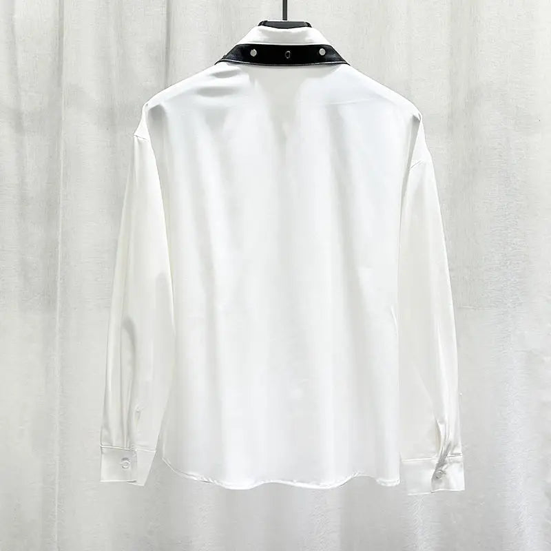 Autumn New Design Niche Splicing Long Sleeved Shirt for Men Fashionable Personality Loose and Versatile Shirt for Men