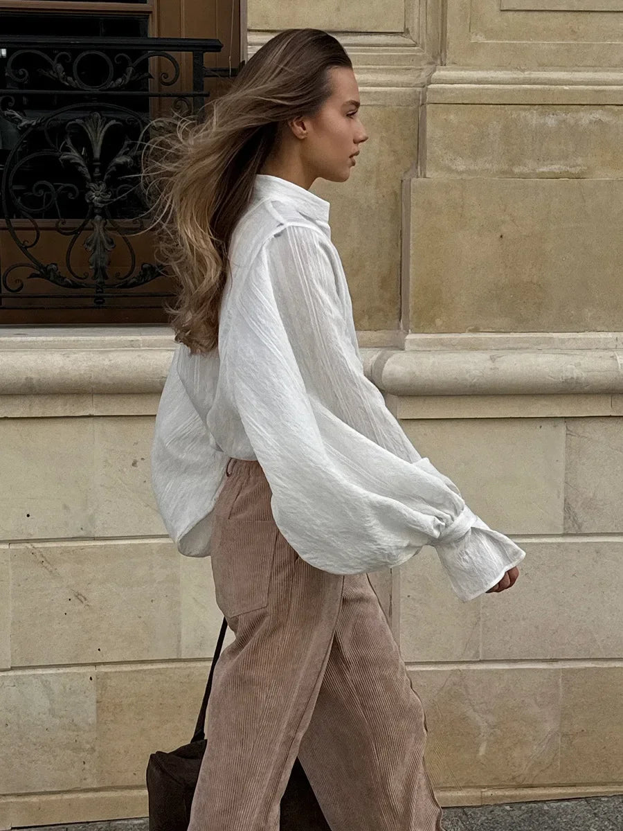 Aoaiiys Pants Women's Corduroy Cotton Vintage Trousers High Waist Wide Leg Pants Autumn Winter New Fashion Chic Casual Trousers