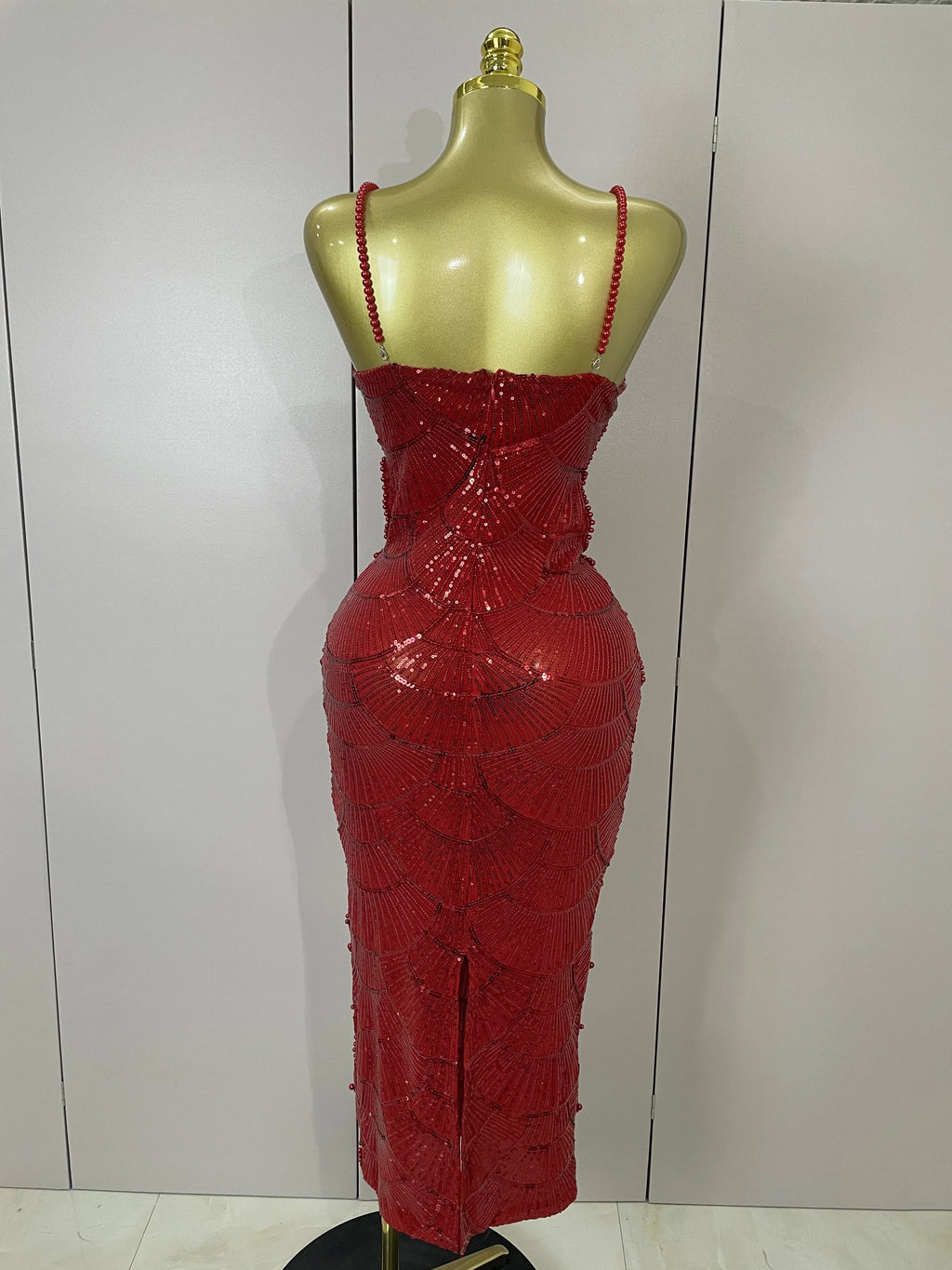 Women Hot Sale Sleeveless Sexy Strap Pearl Beading Sequins Bodycon Long Dress Celebrate Evening Party Birthday Outfit Vestido