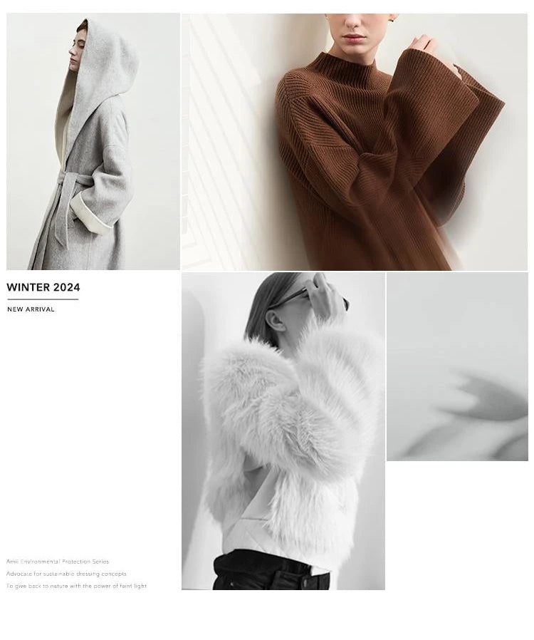 AMII 2024 Winter New Women's Shoulder Sleeves Thickened Collision Material Splicing Wool Fake Two-piece Down Jacket 12444054