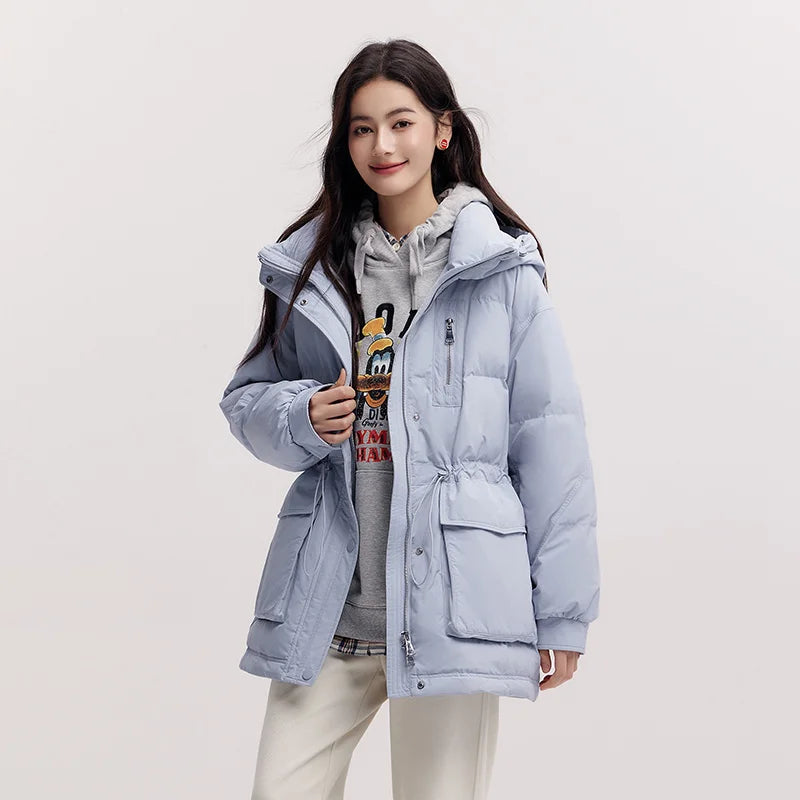 Semir Mid-Length Down Jacket Women Hooded Loose Fit Waist Cinching 2025 New Winter Minimalist Style