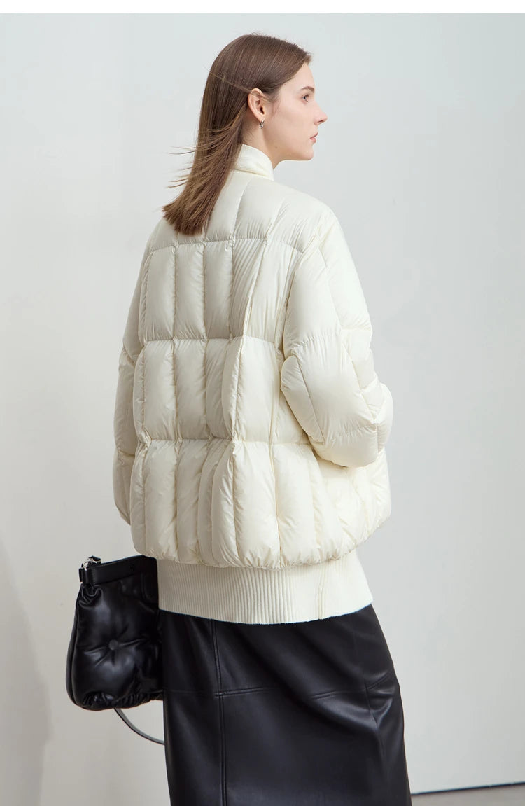 AMII 2024 Winter New Women's Shoulder Sleeves Thickened Collision Material Splicing Wool Fake Two-piece Down Jacket 12444054