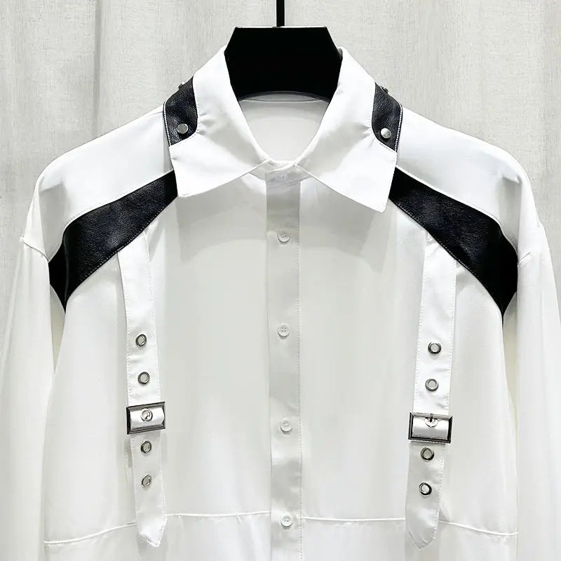 Autumn New Design Niche Splicing Long Sleeved Shirt for Men Fashionable Personality Loose and Versatile Shirt for Men