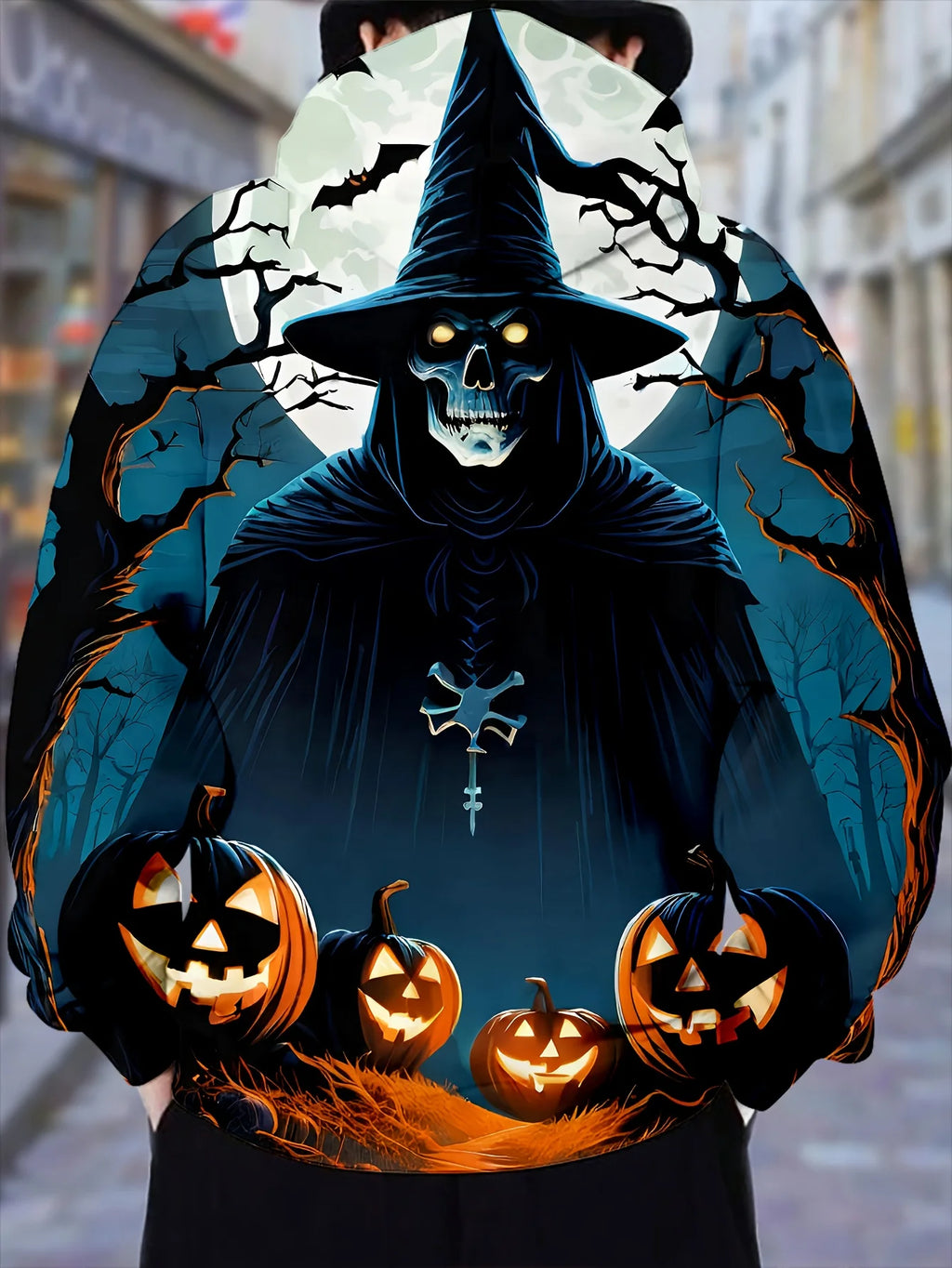 Halloween Theme Men's Sweatshirt | Ghost Face Print Long Sleeve Hoodie | Fashion Versatile Drawstring Hooded Fall Jacket