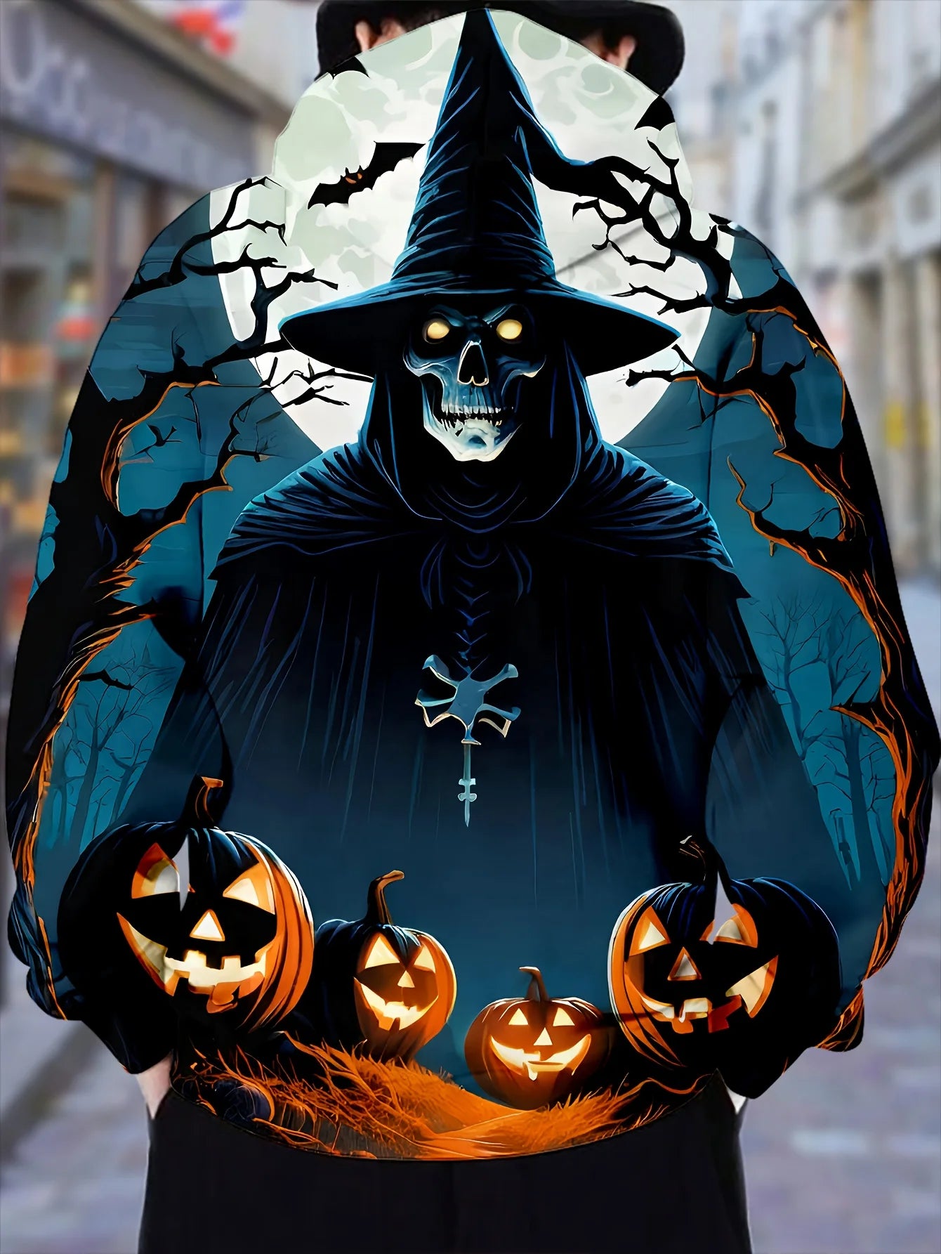 Halloween Theme Men's Sweatshirt | Ghost Face Print Long Sleeve Hoodie | Fashion Versatile Drawstring Hooded Fall Jacket