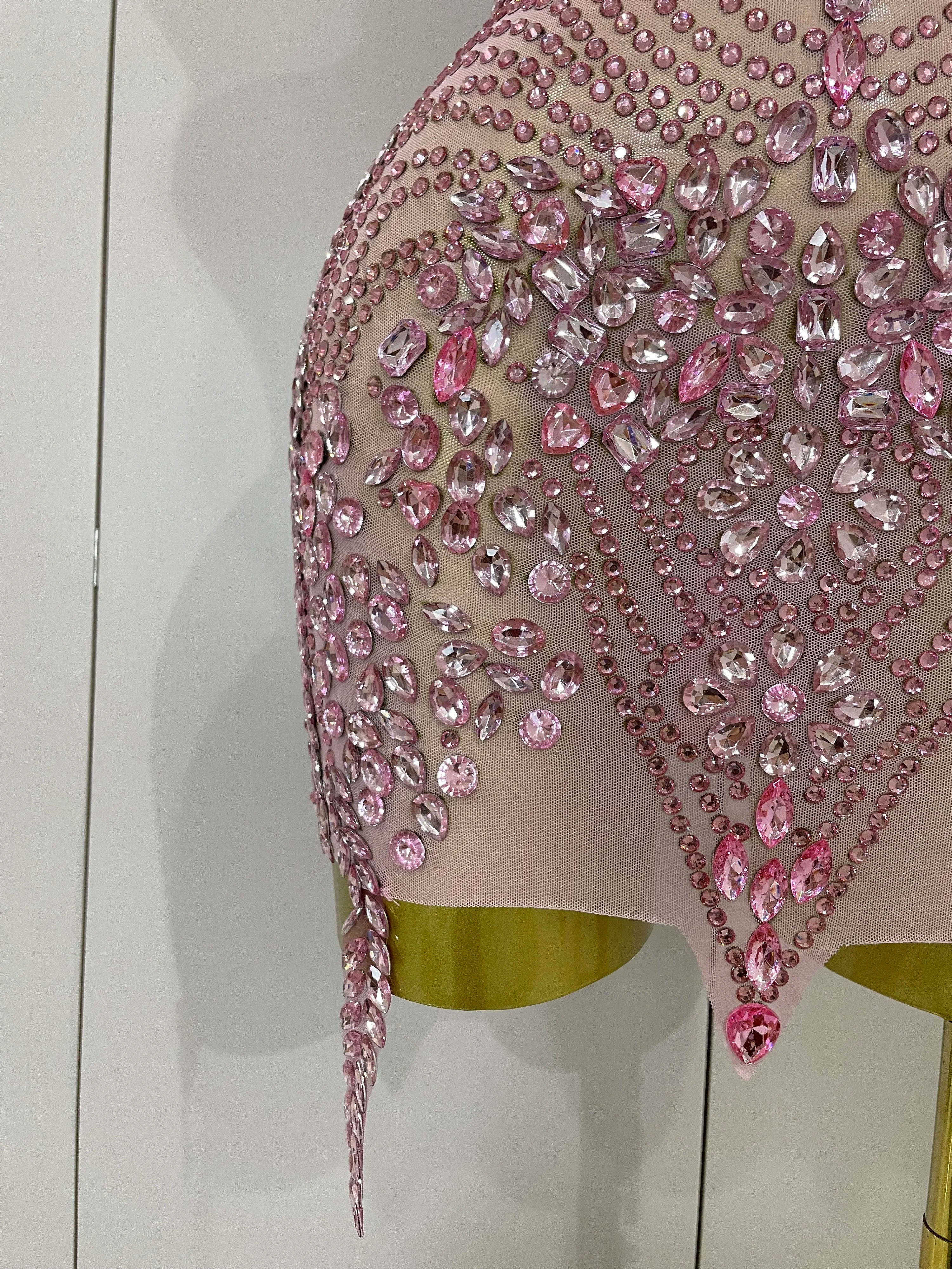 2025 New Sexy Sparkly Rhinestones Halter Backless Mesh Velour Short Dress Women Evening Prom Celebrate Birthday Party Stage Wear